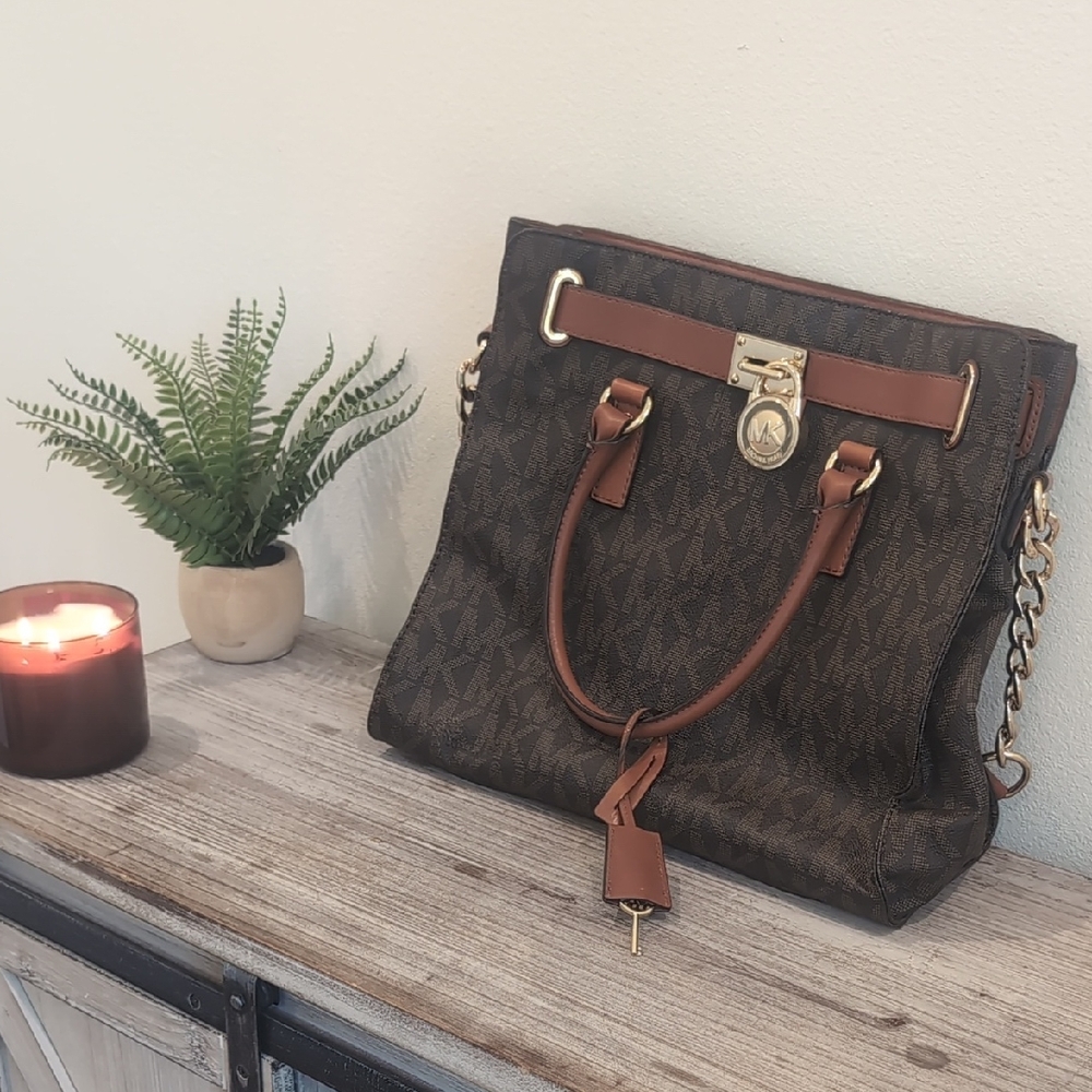 Michael Kors Brown Tote with Gold Accents